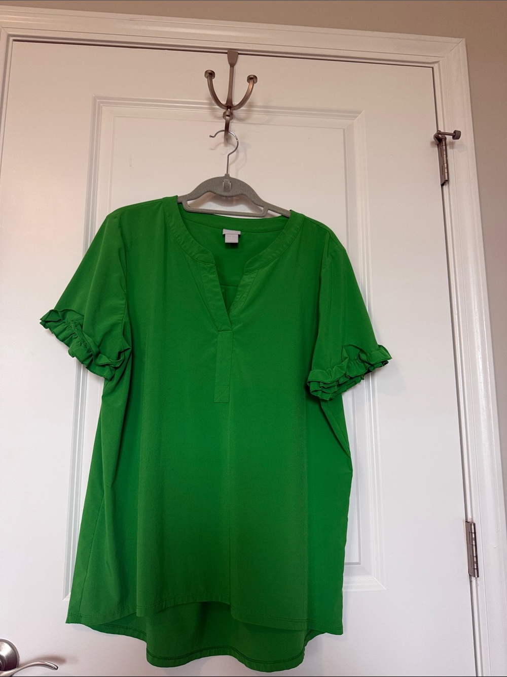 Chico's Bright Green Ruffle-Sleeve High-Low Tunic